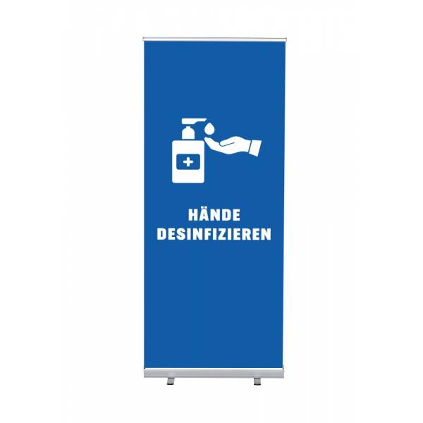 Roll-Banner Budget 85 Komplettset Hände desinfizieren Blau Deutsch