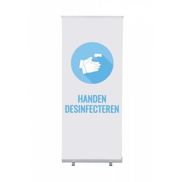 Roll-Banner Budget 85 Komplettset Hände desinfizieren Weiß Niederländisch