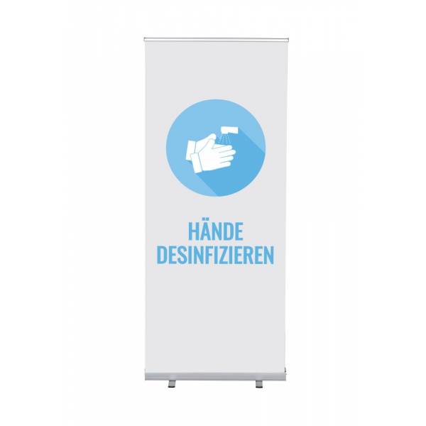 Roll-Banner Budget 85 Komplettset Hände desinfizieren Weiß Deutsch